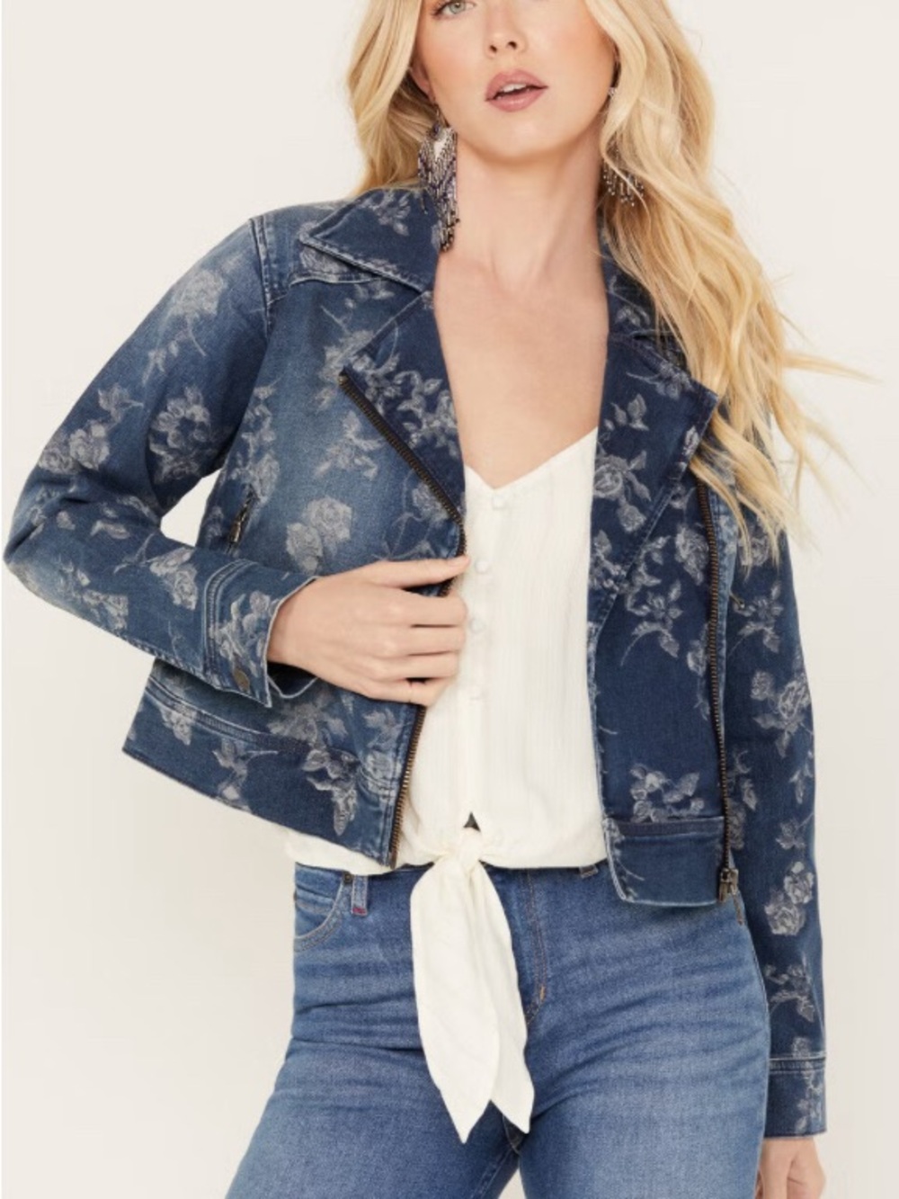 Idyllwind Blue Floral Denim Moto Jacket